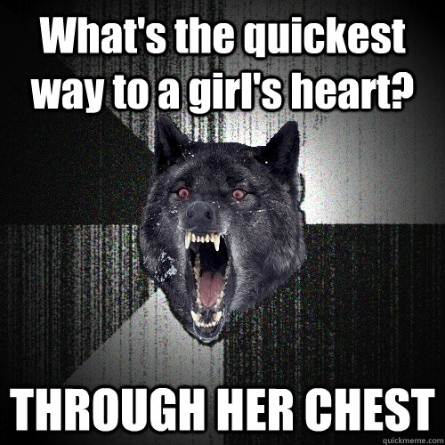 What's the quickest way to a girl's heart? THROUGH HER CHEST  Insanity Wolf
