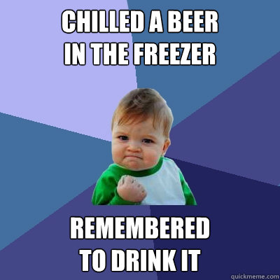 chilled a beer
in the freezer remembered
to drink it  Success Kid