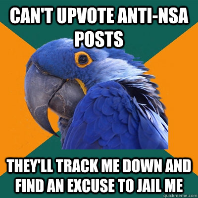 Can't upvote anti-NSA posts They'll track me down and find an excuse to jail me  Paranoid Parrot