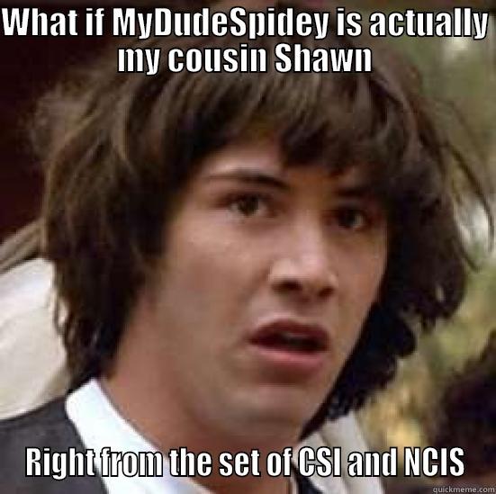 WHAT IF MYDUDESPIDEY IS ACTUALLY MY COUSIN SHAWN RIGHT FROM THE SET OF CSI AND NCIS conspiracy keanu