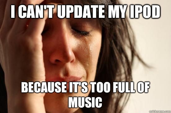 I can't update my ipod Because it's too full of music  First World Problems