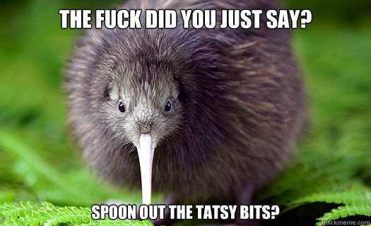 The fuck did you just say? Spoon out the tatsy bits? - The fuck did you just say? Spoon out the tatsy bits?  Koncerned Kiwi