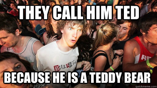 They call him Ted because he is a teddy bear  Sudden Clarity Clarence