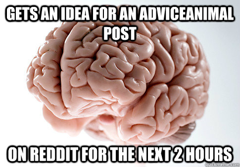 GETS AN IDEA FOR AN ADVICEANIMAL POST ON REDDIT FOR THE NEXT 2 HOURS  Scumbag Brain