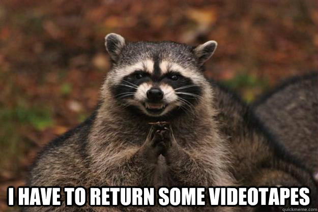  i have to return some videotapes  Evil Plotting Raccoon