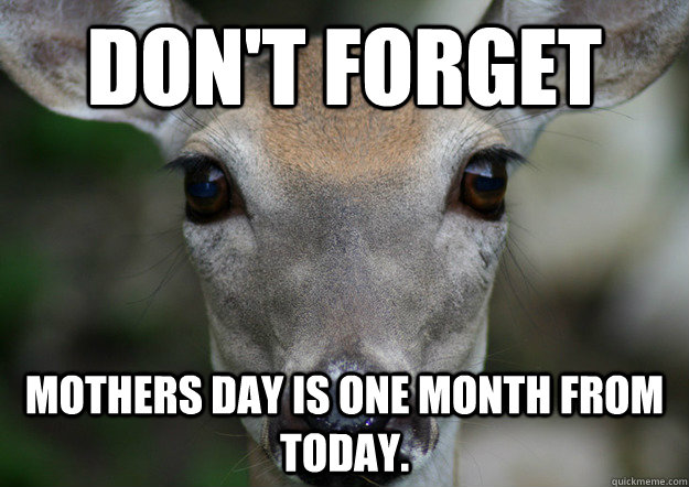 Don't forget Mothers day is one month from today. - Don't forget Mothers day is one month from today.  Misc