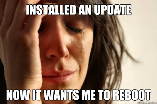 installed an update now it wants me to reboot  First World Problems