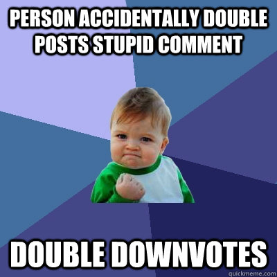 Person accidentally double posts stupid comment Double downvotes  Success Kid