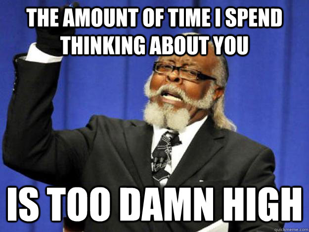 The amount of time i spend thinking about you is too damn high - The amount of time i spend thinking about you is too damn high  Toodamnhigh