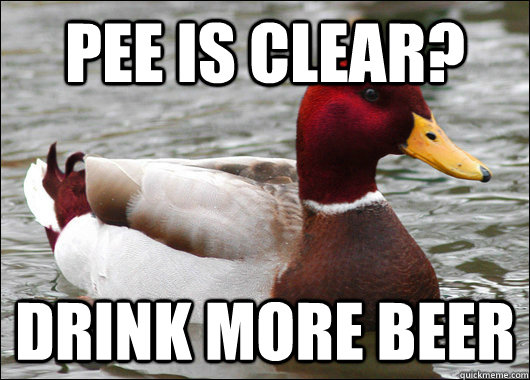 pee is clear? drink more beer  Malicious Advice Mallard