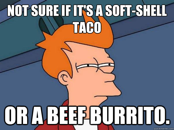 Not sure if it's a soft-shell taco Or a beef burrito.  Futurama Fry