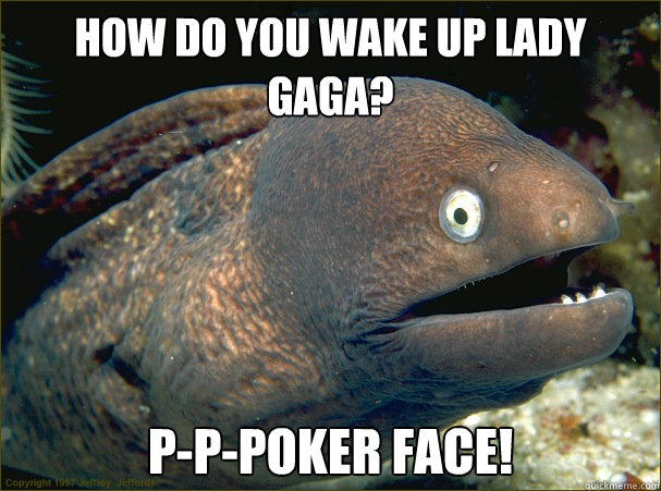 How do you wake up Lady gaga? p-p-poker face!  Bad Joke Eel