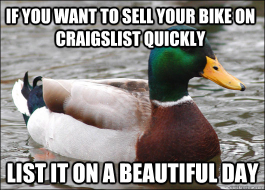 If you want to sell your bike on craigslist quickly List it on a beautiful day  Actual Advice Mallard