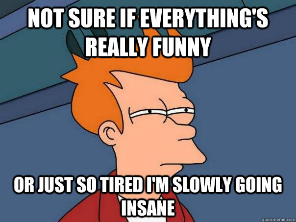 not sure if everything's really funny or just so tired i'm slowly going insane - not sure if everything's really funny or just so tired i'm slowly going insane  Futurama Fry