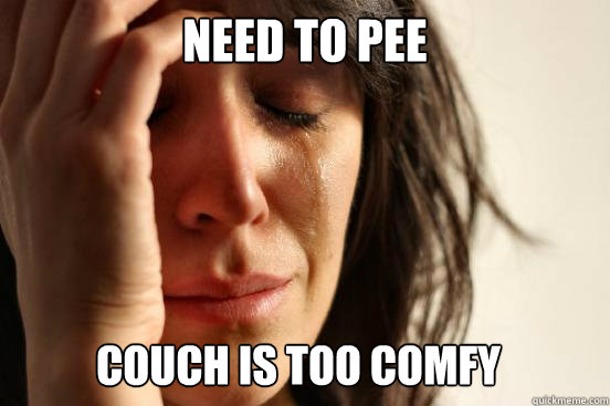 Need to pee couch is too comfy  First World Problems