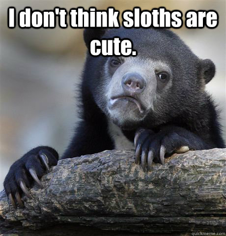 I don't think sloths are cute.   Confession Bear