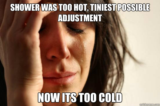 Shower was too hot, tiniest possible adjustment now its too cold  First World Problems