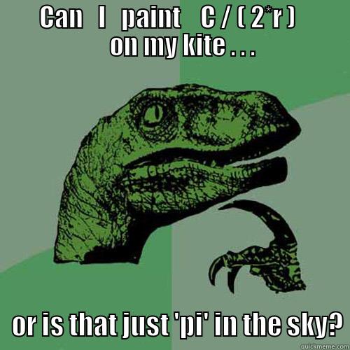         CAN   I   PAINT    C / ( 2*R )               ON MY KITE . . .    OR IS THAT JUST 'PI' IN THE SKY? Philosoraptor