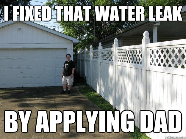 i fixed that water leak by applying dad - i fixed that water leak by applying dad  Garage boy