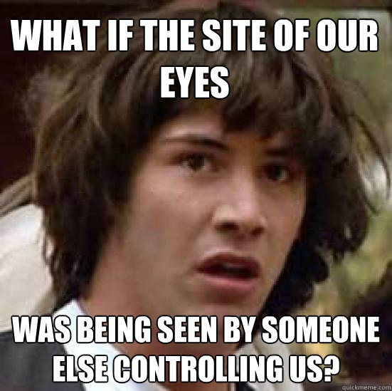 What if the site of our eyes was being seen by someone else controlling us?  conspiracy keanu