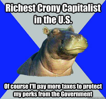 Richest Crony Capitalist in the U.S. Of course I'll pay more taxes to protect my perks from the Government  Skeptical Hippo