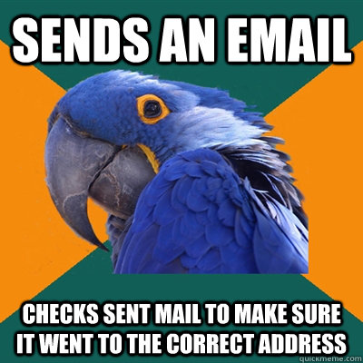 Sends an Email Checks Sent Mail to make sure it went to the correct address  Paranoid Parrot