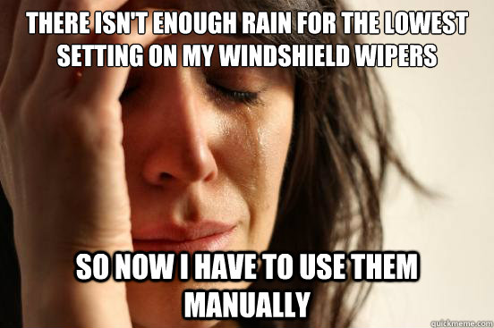 There isn't enough rain for the lowest setting on my windshield wipers So now I have to use them manually  First World Problems