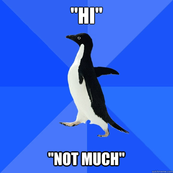 ''hi''  ''Not much''    Socially Awkward Penguin