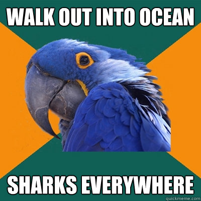Walk out into Ocean sharks everywhere   Paranoid Parrot