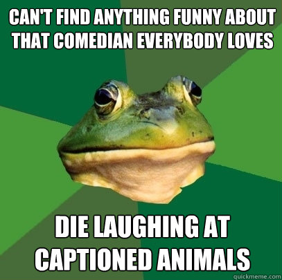 can't find anything funny about that comedian everybody loves die laughing at captioned animals  Foul Bachelor Frog