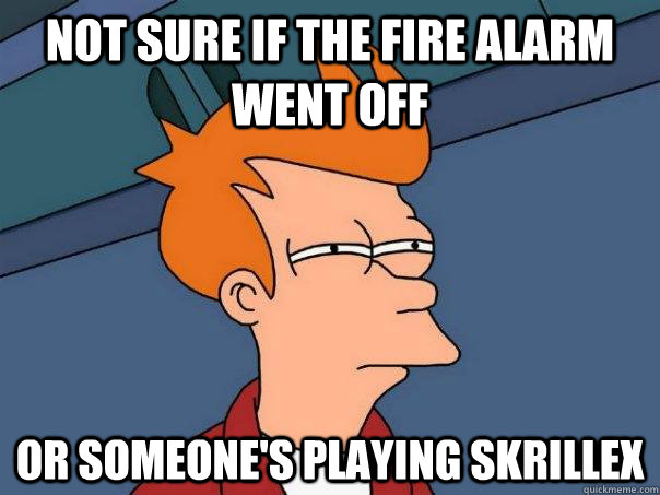 not sure if the fire alarm went off or someone's playing skrillex  Futurama Fry