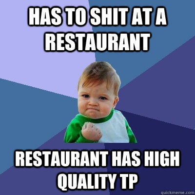 has to shit at a restaurant restaurant has high quality tp  Success Kid