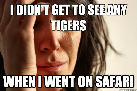 I didn't get to see any tigers when i went on safari  First World Problems