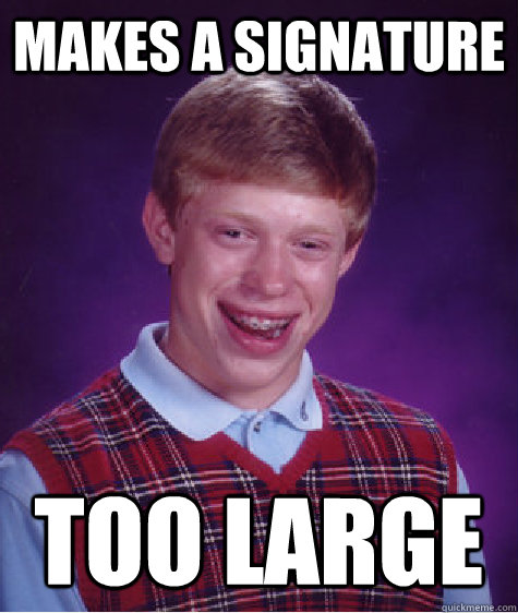 Makes a Signature Too Large  - Makes a Signature Too Large   Bad Luck Brian