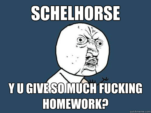 schelhorse y u give so much fucking homework?  Y U No