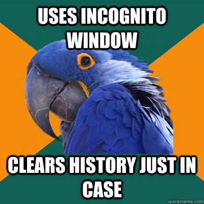 Uses incognito window Clears history just in case  Paranoid Parrot