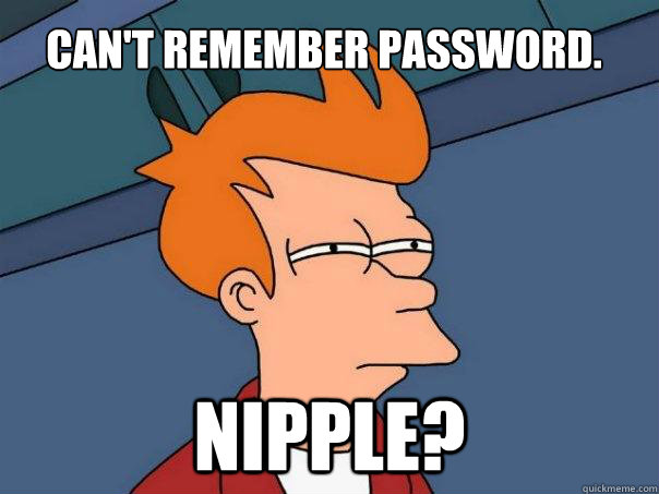Can't remember password.  Nipple?  Futurama Fry