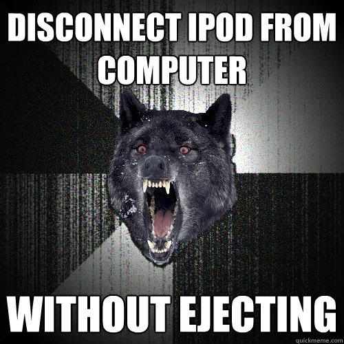 Disconnect Ipod from computer without ejecting - Disconnect Ipod from computer without ejecting  Insanity Wolf