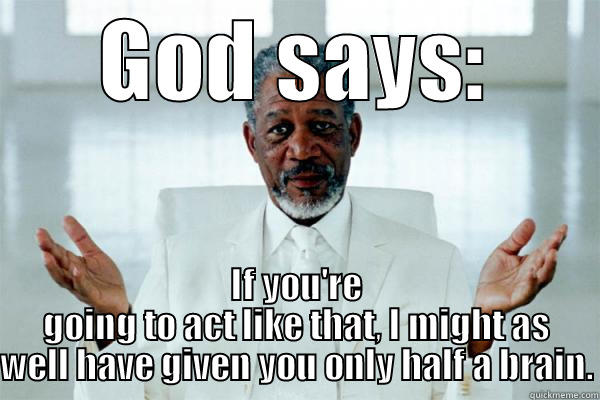 GOD SAYS: IF YOU'RE GOING TO ACT LIKE THAT, I MIGHT AS WELL HAVE GIVEN YOU ONLY HALF A BRAIN. Misc