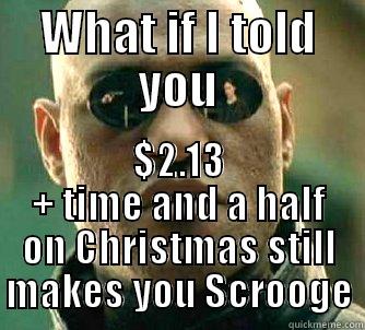 WHAT IF I TOLD YOU $2.13 + TIME AND A HALF ON CHRISTMAS STILL MAKES YOU SCROOGE Matrix Morpheus