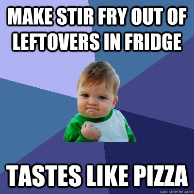 Make stir fry out of leftovers in fridge Tastes like Pizza  Success Kid