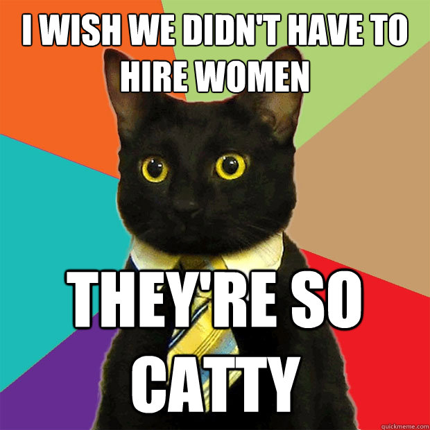 I wish we didn't have to hire women they're so catty   Business Cat