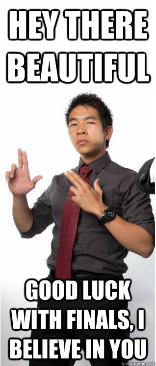Hey there beautiful good luck with finals, i believe in you  Michael Meme