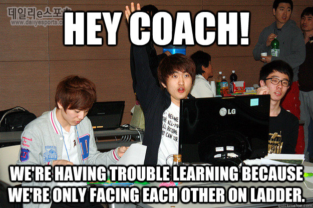 Hey coach! We're having trouble learning because we're only facing each other on ladder.  Studious Flash