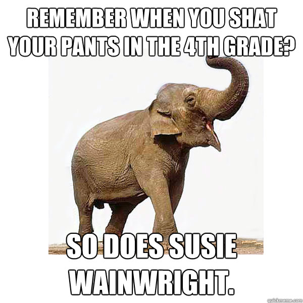 Remember when you shat your pants in the 4th grade? So does susie wainwright. - Remember when you shat your pants in the 4th grade? So does susie wainwright.  Memory Elephant