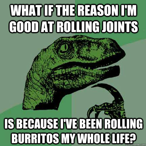 what if the reason i'm good at rolling joints is because i've been rolling burritos my whole life?  Philosoraptor