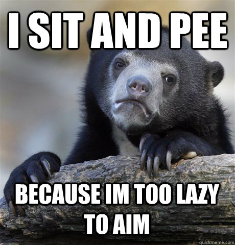 I SIT AND PEE BECAUSE IM TOO LAZY TO AIM  Confession Bear