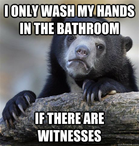 I only wash my hands in the bathroom if there are witnesses - I only wash my hands in the bathroom if there are witnesses  Confession Bear