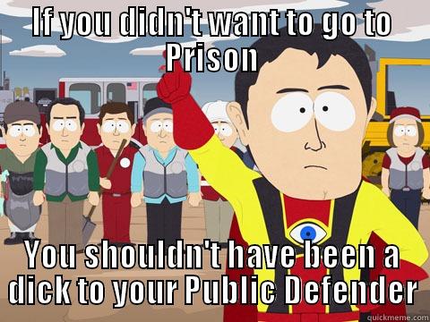 IF YOU DIDN'T WANT TO GO TO PRISON YOU SHOULDN'T HAVE BEEN A DICK TO YOUR PUBLIC DEFENDER Captain Hindsight