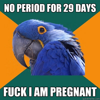 NO PERIOD FOR 29 DAYS FUCK I AM PREGNANT  Paranoid Parrot